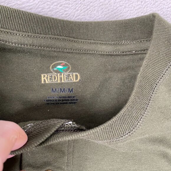 RedHead Mens Shirt M Green Henley Long Sleeve Cotton/Polyester Casual Everyday W - Picture 7 of 14
